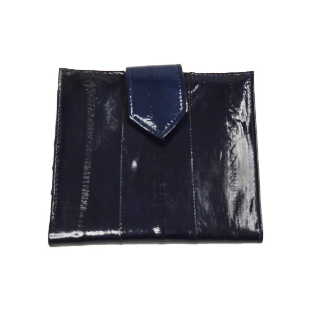 Genuine Eel Skin Kiss Lock Coin‎ Purse Blue Small Made in Korea Preowned Vintage